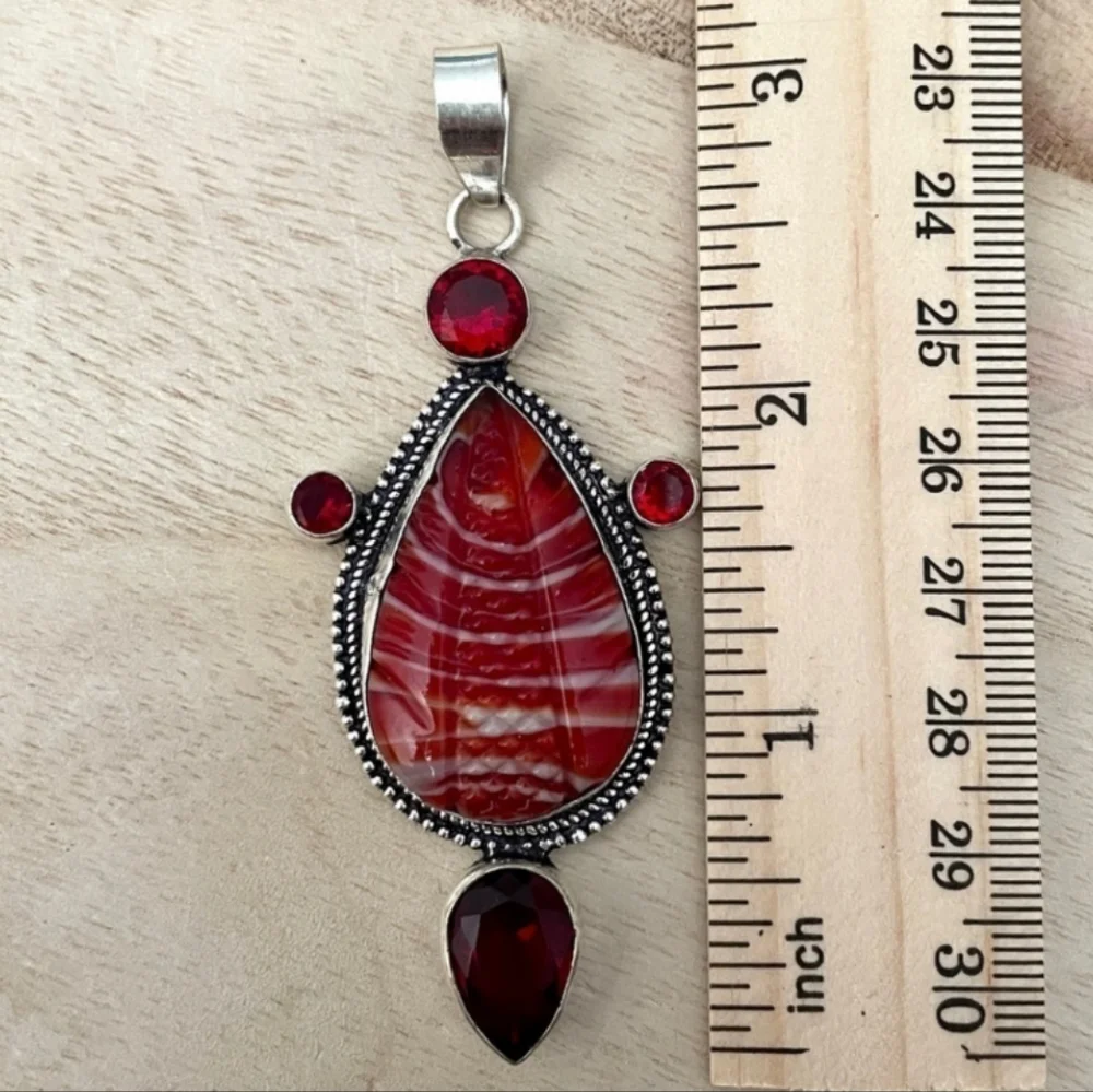 💕Red Botswanna Garnet Agate 925 - Picture 2 of 4
